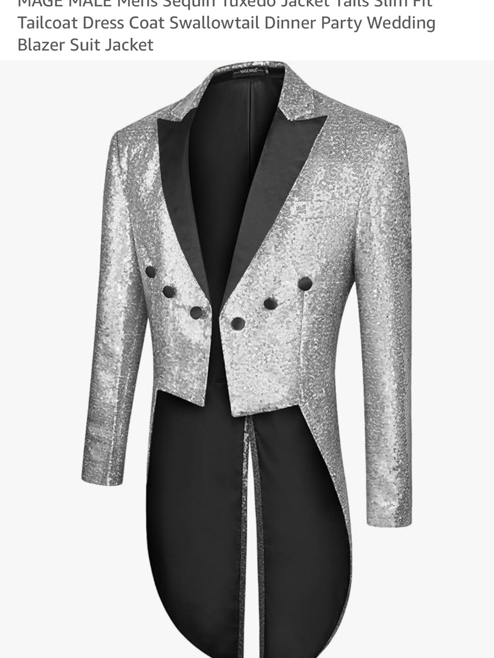 Men's Silver Sequin Tailcoat Blazer - Formal Evening Jacket